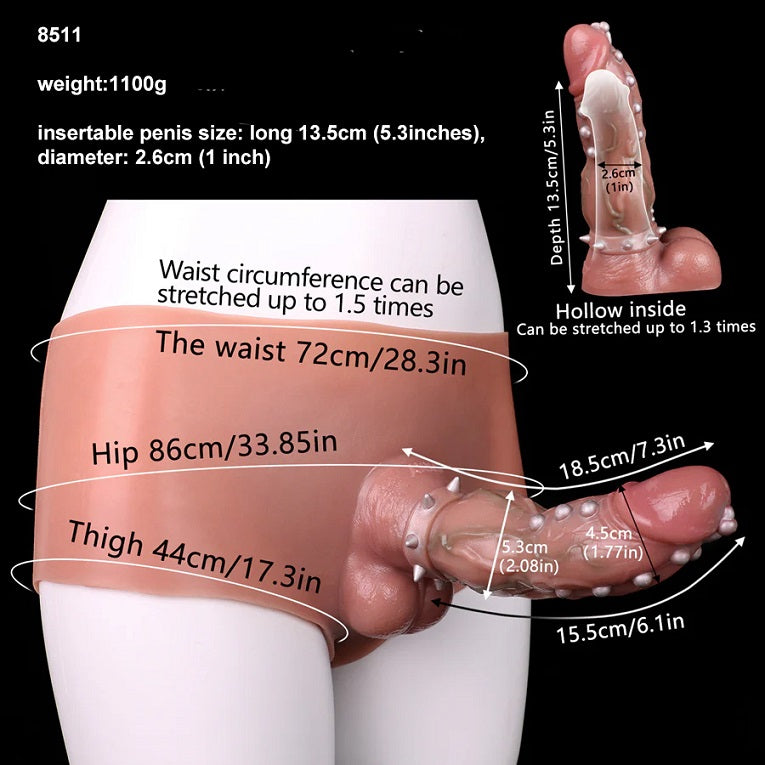 WATCH VIDEO, Hollow Beads Realistic Penis Sleeve Pants For Men Enlargement Hollow Dildo